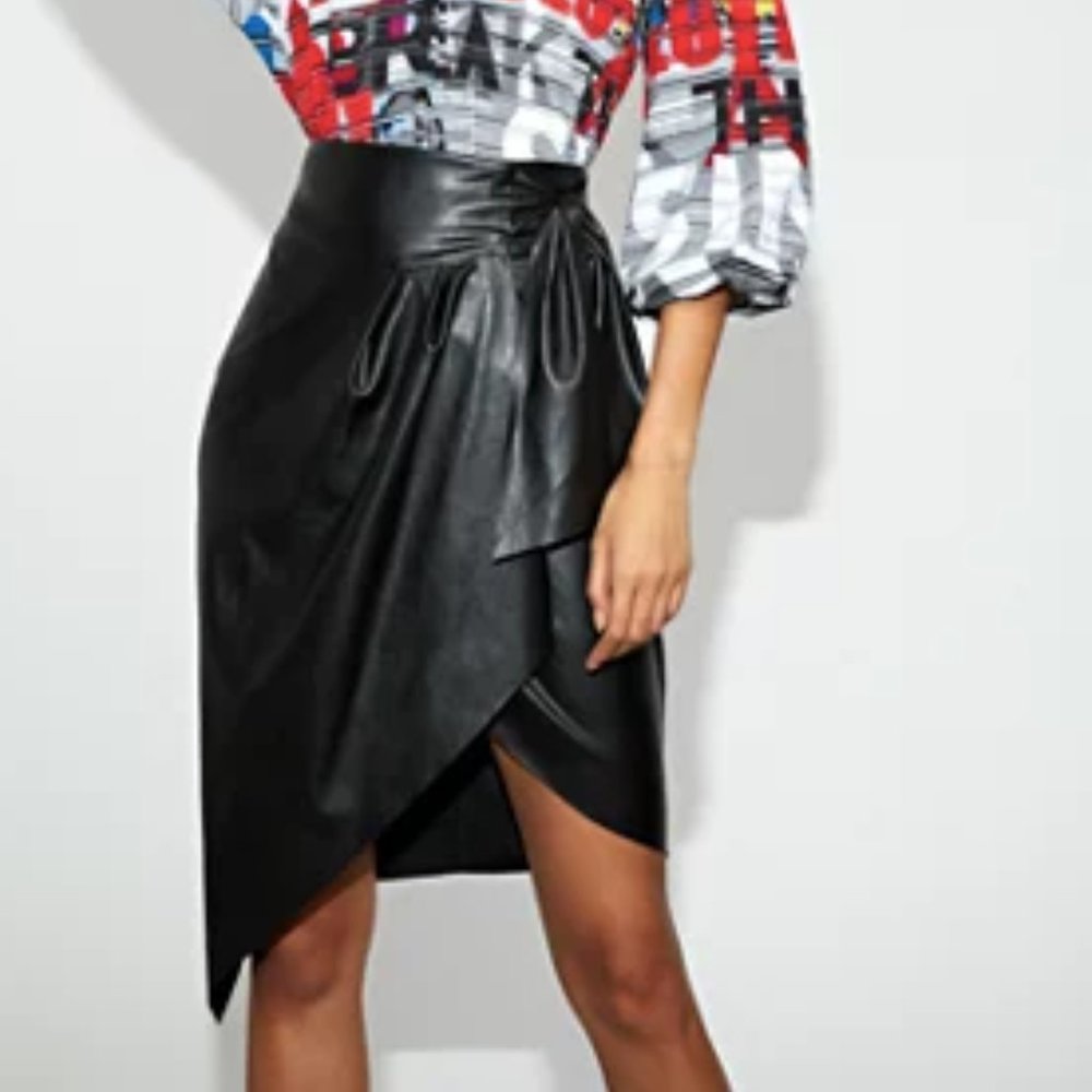 FAUX-LEATHER WRAP SKIRT - GABRIELLE UNION COLLECTI